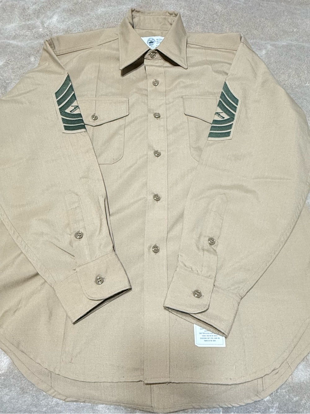 USMC Khaki Long Sleeve Shirt 16.5x33 NCO‎ Chevrons Dress Shirt Sergeant